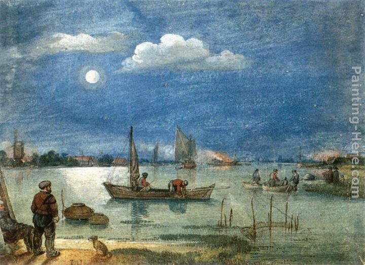 Fishermen by Moonlight painting - Hendrick Avercamp Fishermen by Moonlight art painting